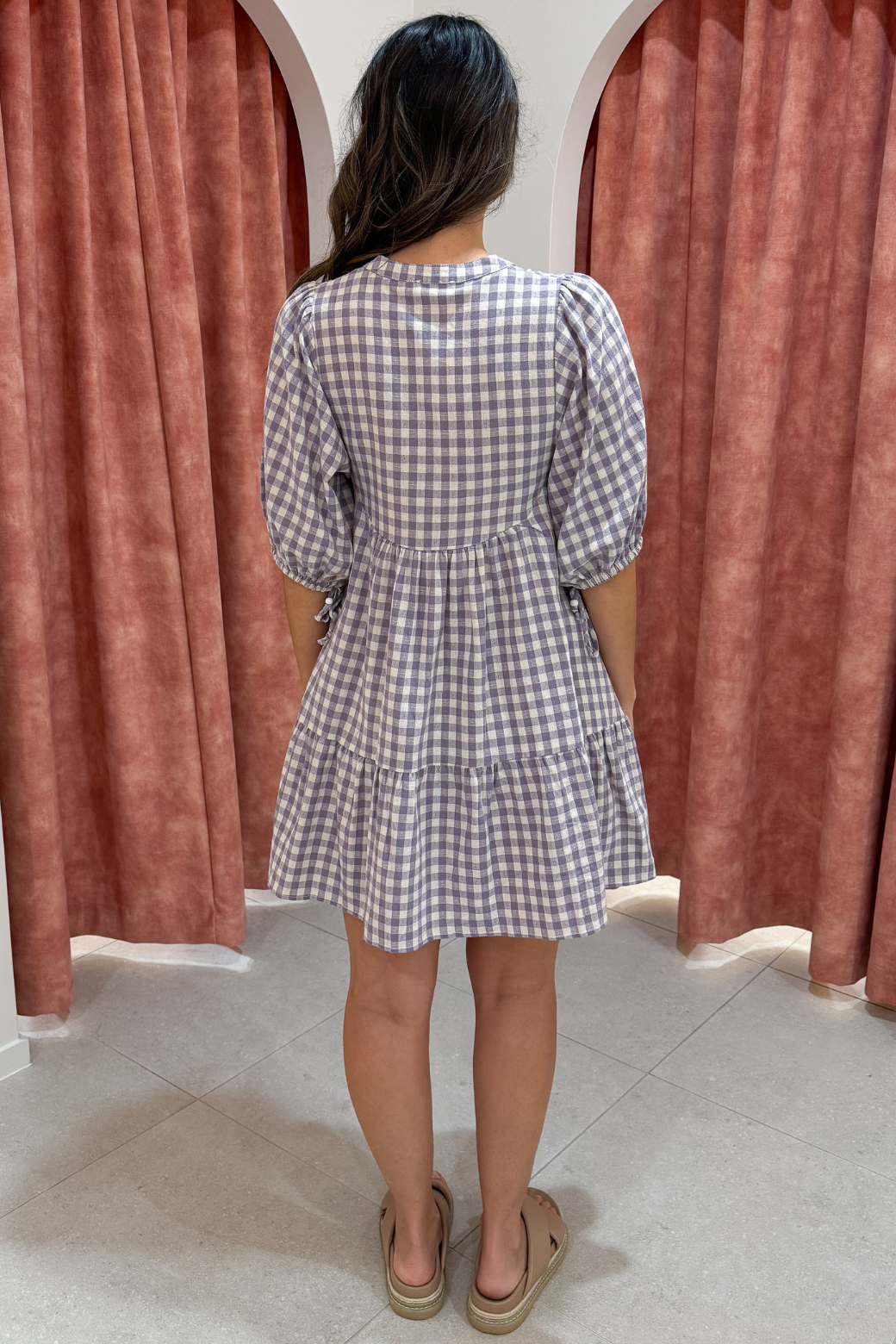 Taylah Dress Heather Grape Gingham