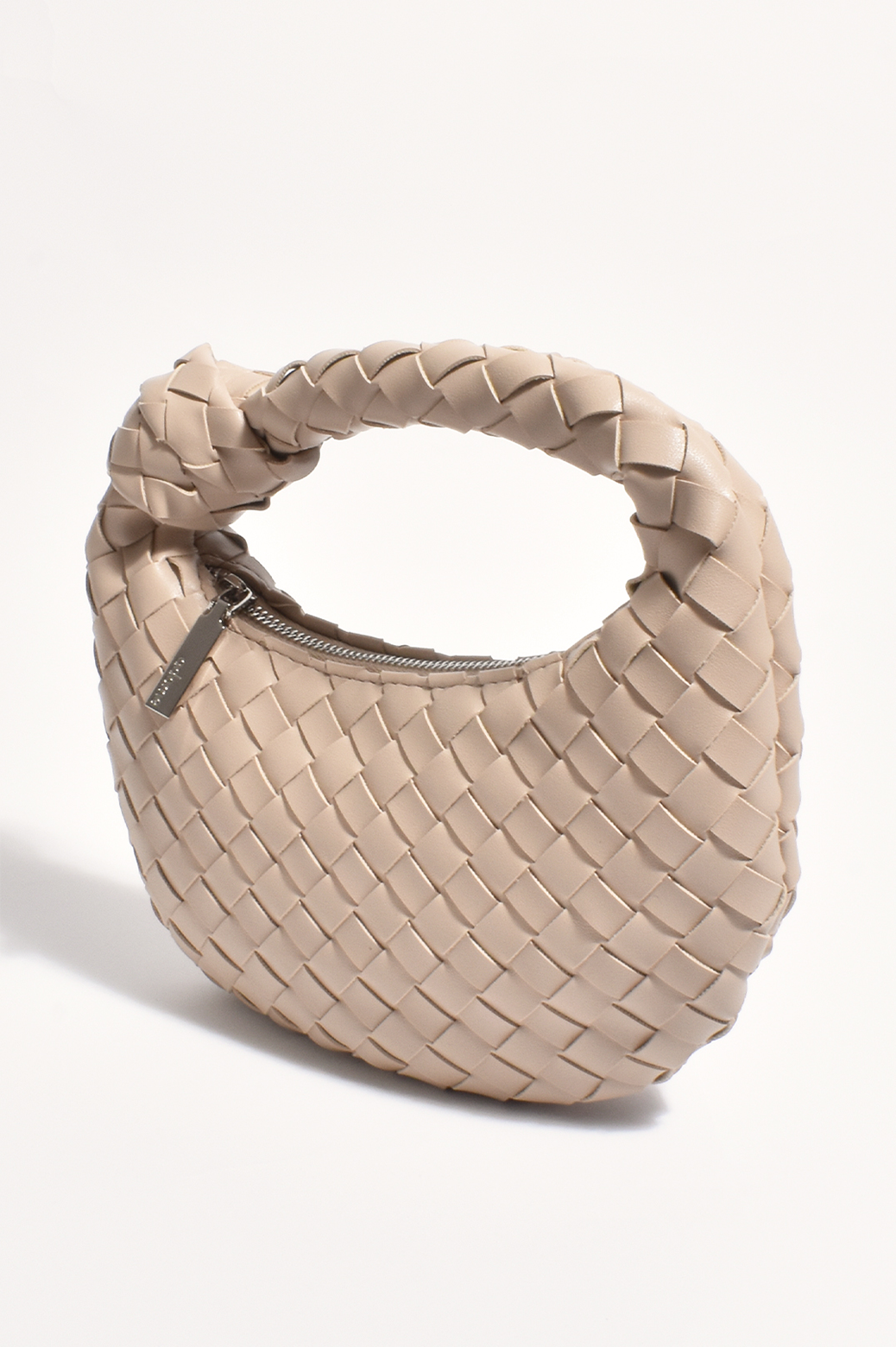 Adorne Vali Woven Mini Crescent Clutch Mocha