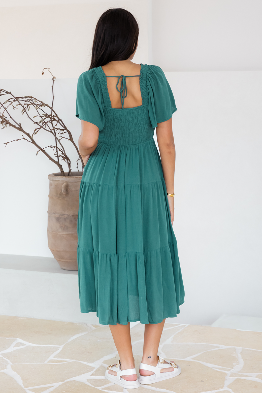 Willow Shirred Midi Dress Spruced Up Green