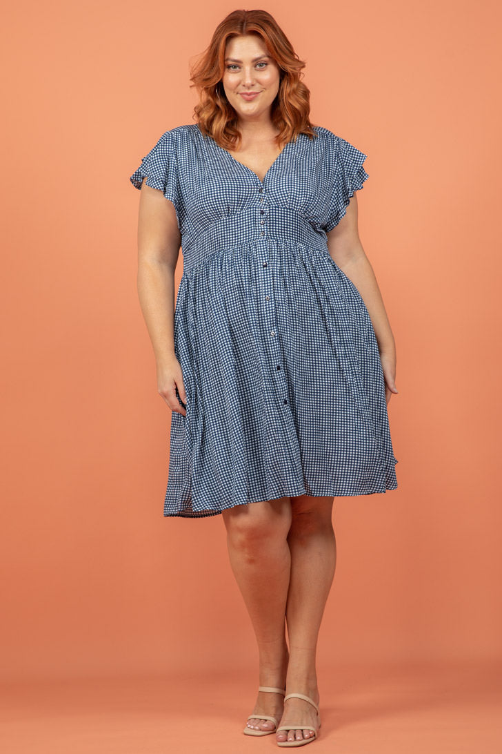 Natalie Dress Navy Check | Orange Sherbet | Mini Dresses – Orange