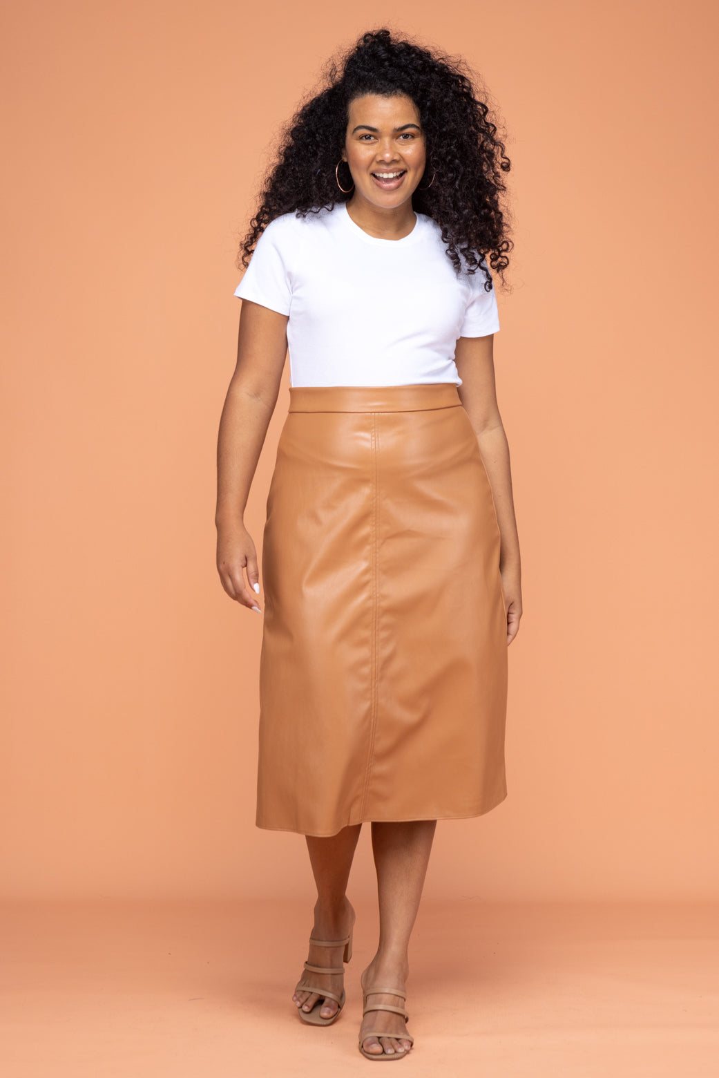 Khaki leather midi clearance skirt