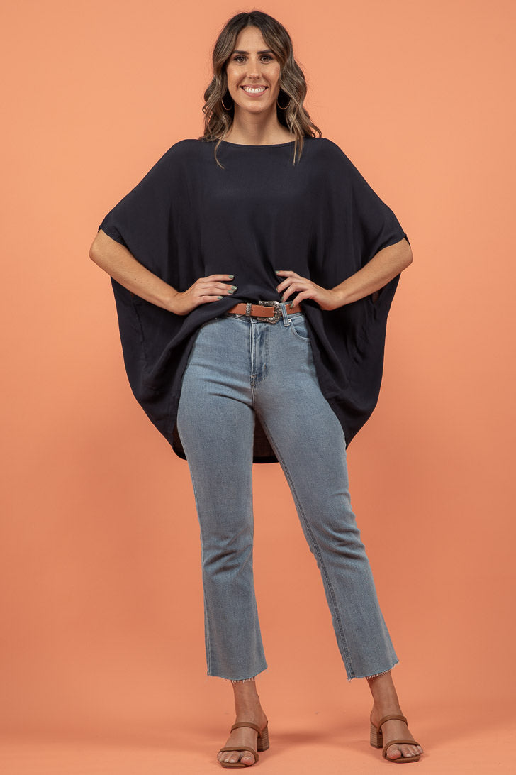 Brodie Drape Top Navy Orange Sherbet Tops Orange Sherbet