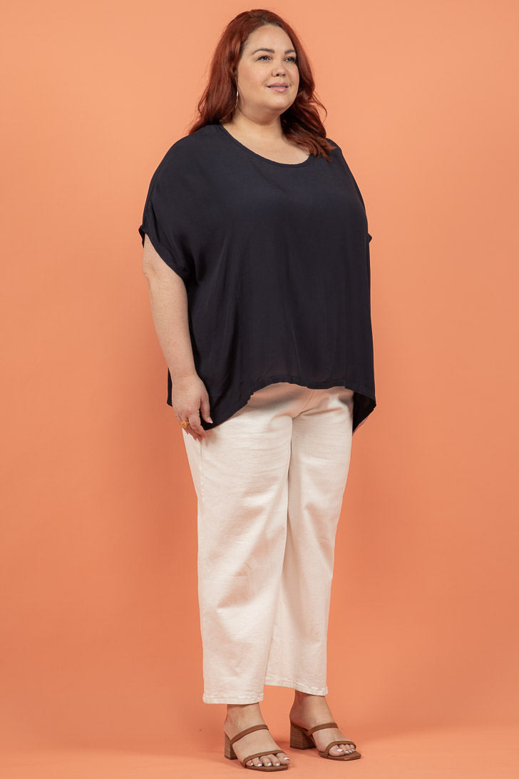 Brodie Drape Top Navy Orange Sherbet Tops Orange Sherbet